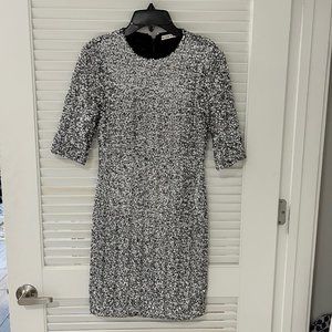 Alice + Olivia Sequin Strong-Shoulder Mock-Neck Dress